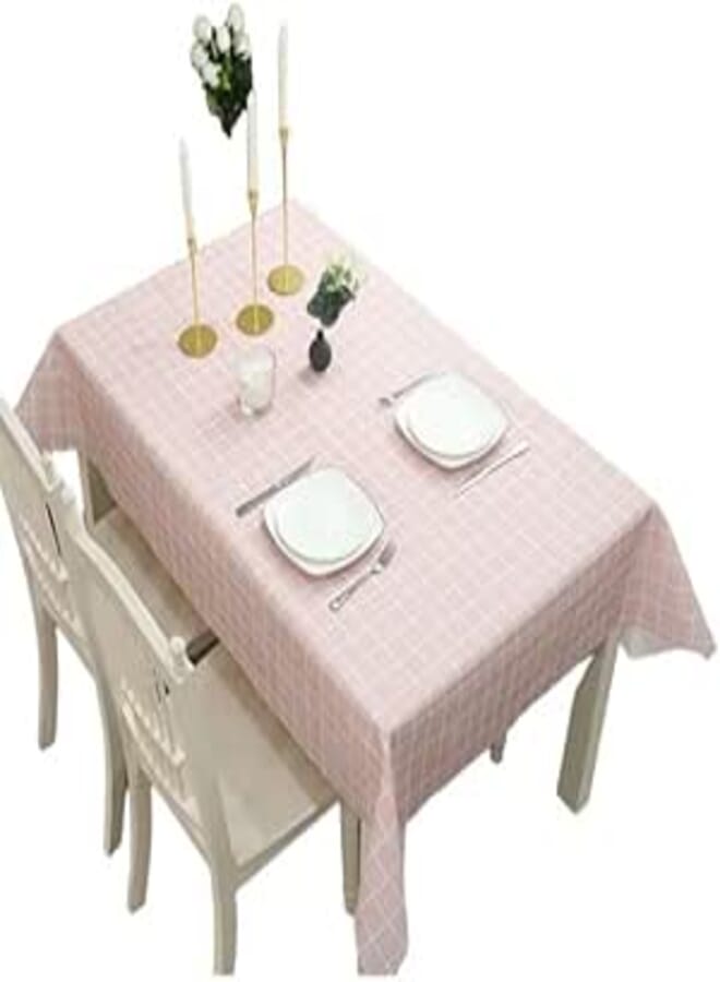 Wipeable Plaid Tablecloth 137x137cm Rectangle Plastic Checkered Tablecloth Stain Resistant Waterproof Oil Resistant Cotton Fabric Table Cloth for Party Picnic Kitchen Outdoor Pink