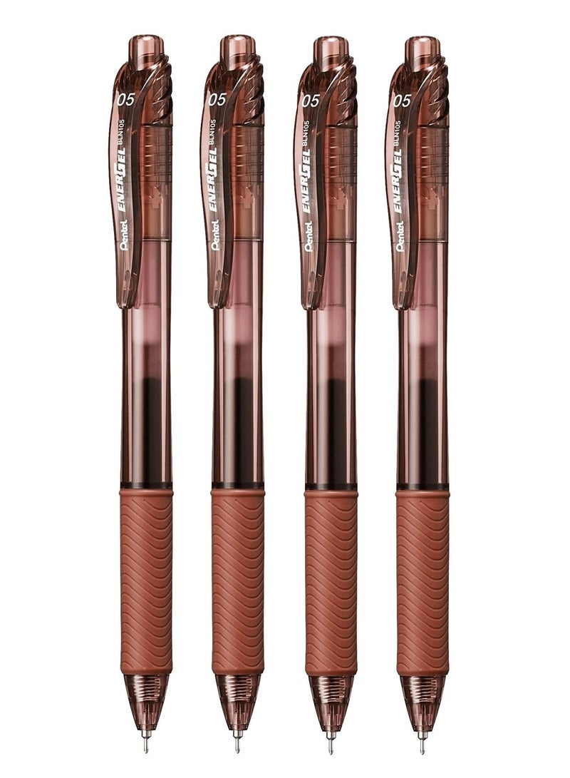 Pentel قلم حبر جل إنرجيل 4 قطع 0.5 مم حبر بني - Image 1