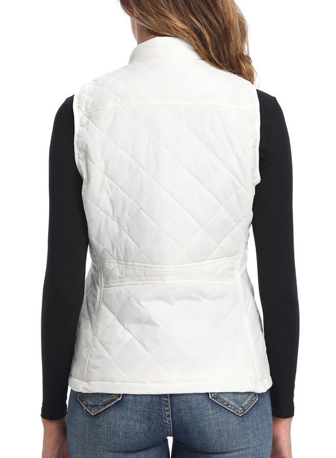 Argstar Women's Quilted Puffer Vest with 4 Pockets, Stand Collar Lightweight Zip Padded Outerwear Gilet White M - Image 4