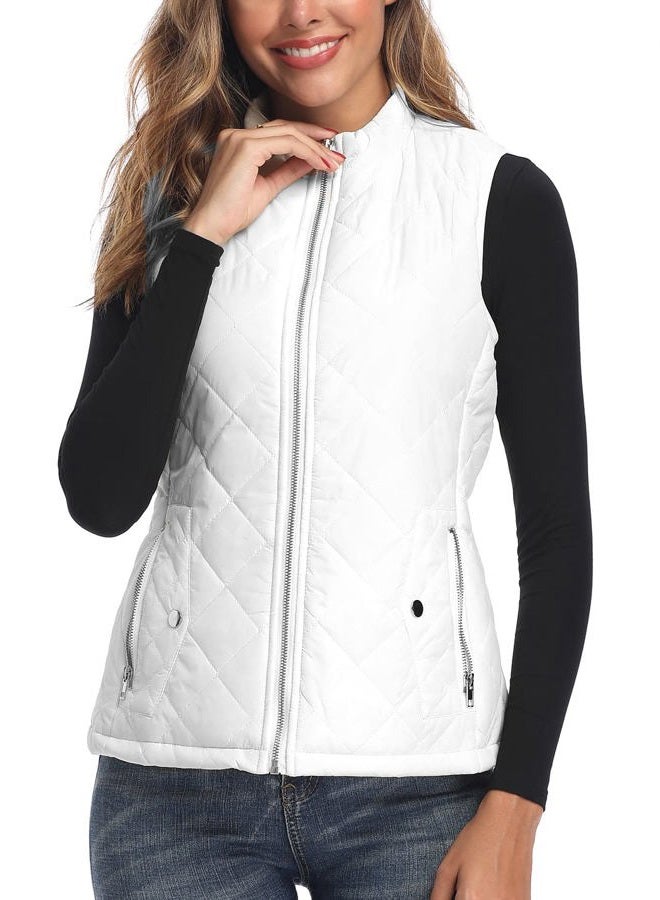 Argstar Women's Quilted Puffer Vest with 4 Pockets, Stand Collar Lightweight Zip Padded Outerwear Gilet White M - Image 1