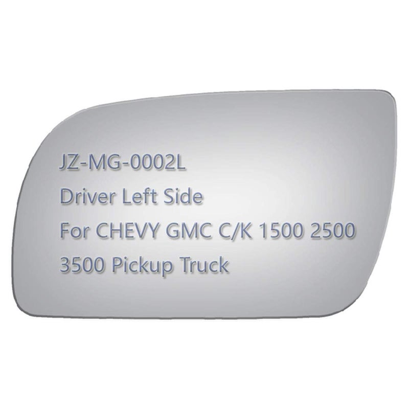 JZSUPER Side Mirror Glass fit for Chevy GMC C1500 C2500 C3500 K1500 K2500 K3500 Pickup Truck Flat Left Driver Side LH Including Adhesive Non Towing Mirror Glass Non Heated
