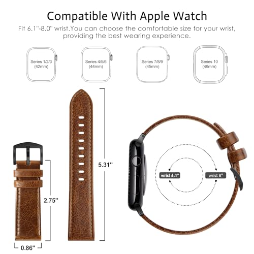 EDIMENS Leather Bands Compatible with Apple Watch 49mm 45mm 42mm 44mm Band Men Women, Vintage Genuine Leather Wristband Replacement Band Compatible for Apple Watch iwatch Series 9 8 7 6 5 4 3 2 1 SE2 - Image 2