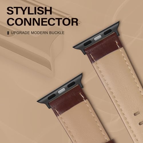EDIMENS Leather Bands Compatible with Apple Watch 49mm 45mm 42mm 44mm Band Men Women, Vintage Genuine Leather Wristband Replacement Band Compatible for Apple Watch iwatch Series 9 8 7 6 5 4 3 2 1 SE2 - Image 4