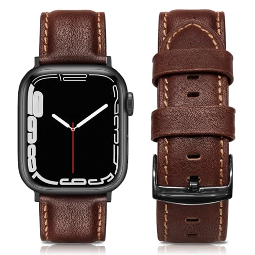EDIMENS Leather Bands Compatible with Apple Watch 49mm 45mm 42mm 44mm Band Men Women, Vintage Genuine Leather Wristband Replacement Band Compatible for Apple Watch iwatch Series 9 8 7 6 5 4 3 2 1 SE2 - Image 1