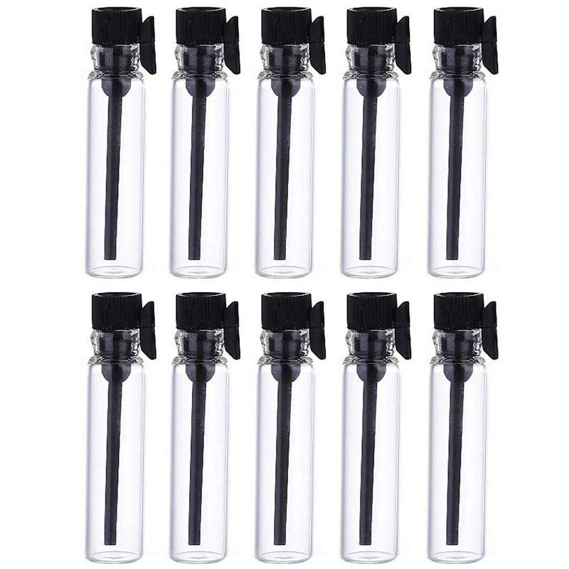 Teensery 100 Pcs Empty Perfume Sample Bottles Mini Glass Refillable Sample Vial Containers with Black Cap for Aromatherapy, Essential Oil, Fragrance and Liquid (1ml) - Image 1