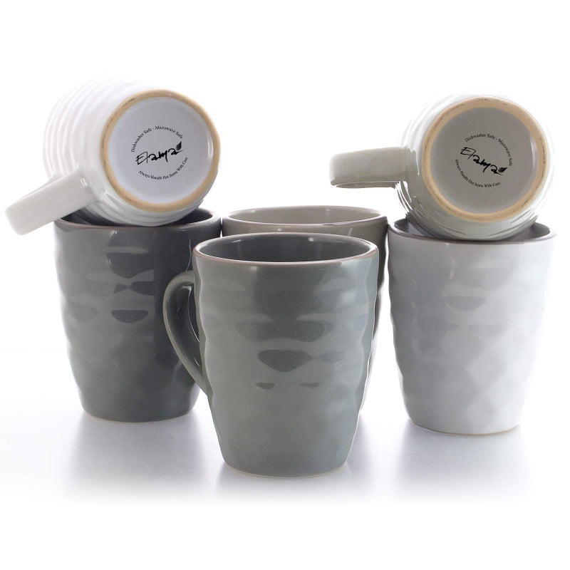 Elama Tahitian Waves 6 Piece 12 oz Mug Set in Assorted Tones with Complimentary Stand - Image 3