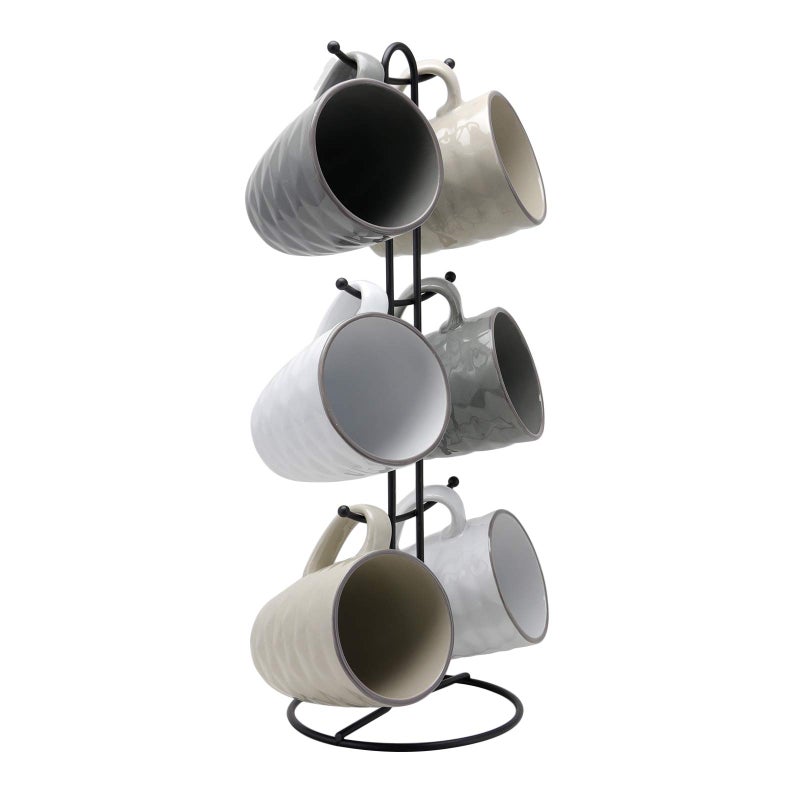 Elama Tahitian Waves 6 Piece 12 oz Mug Set in Assorted Tones with Complimentary Stand - Image 4