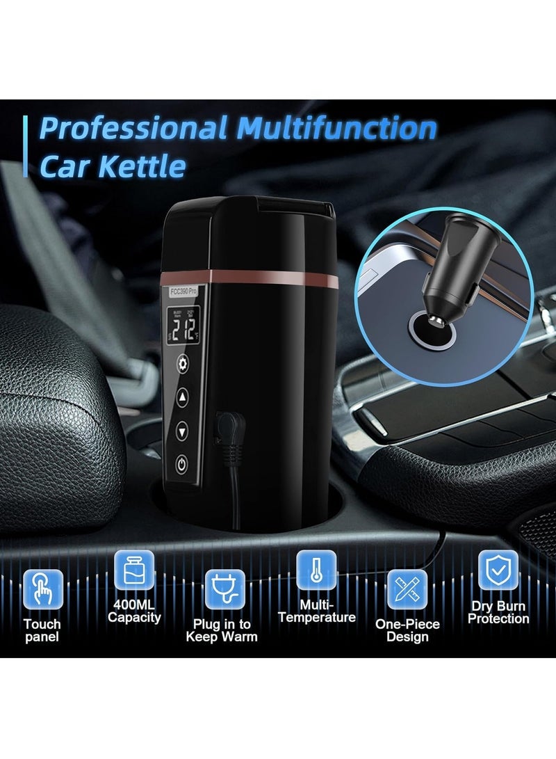 12V/24V Portable Water Boiler Heated Travel Mug, Multiple Temperature Adjustable Coffee Tea Truck Cup with 304 Stainless Steel Dry Burn Protection & Handy Cup Bag (Black) - Image 2