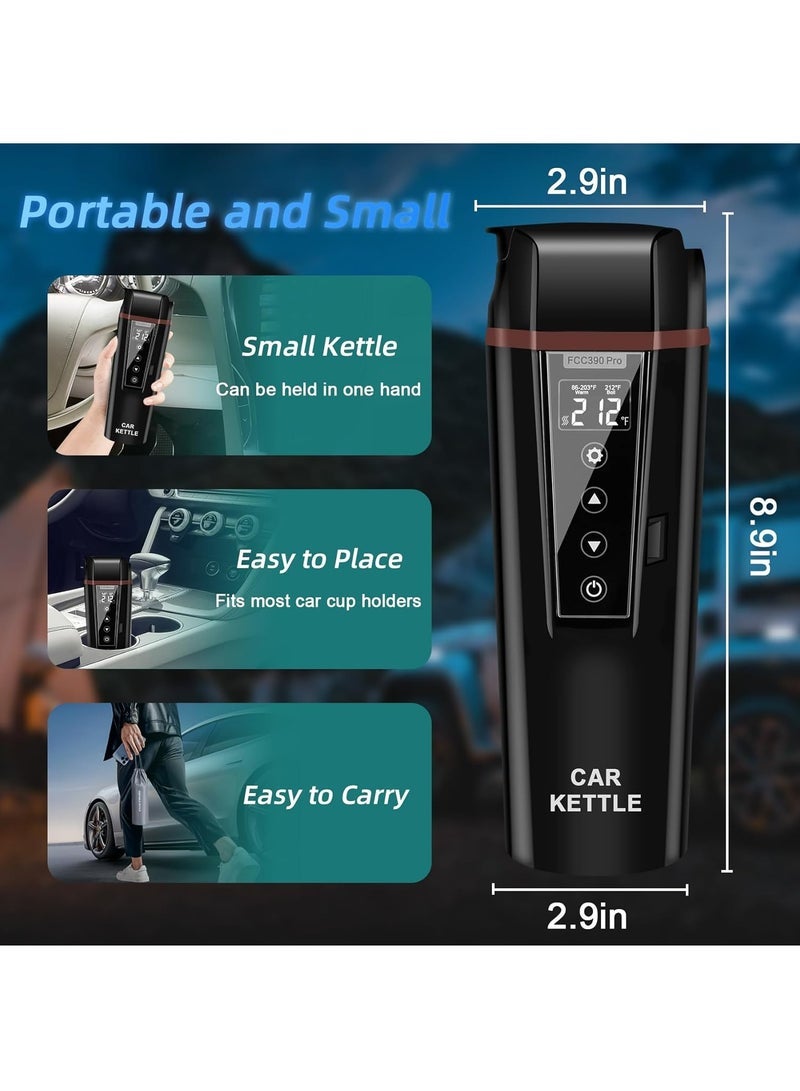 12V/24V Portable Water Boiler Heated Travel Mug, Multiple Temperature Adjustable Coffee Tea Truck Cup with 304 Stainless Steel Dry Burn Protection & Handy Cup Bag (Black) - Image 3