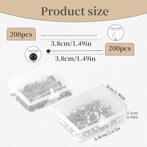 Kogyxe Sewing Pins, 400 PCS Straight Pins for Fabric, Black and White Pearlized Ball Head Quilting Pins Long 1.5inch, Sewing Pins with Plastic Box for Dressmaker, Jewelry DIY Decoration and Sewing Project - Image 2