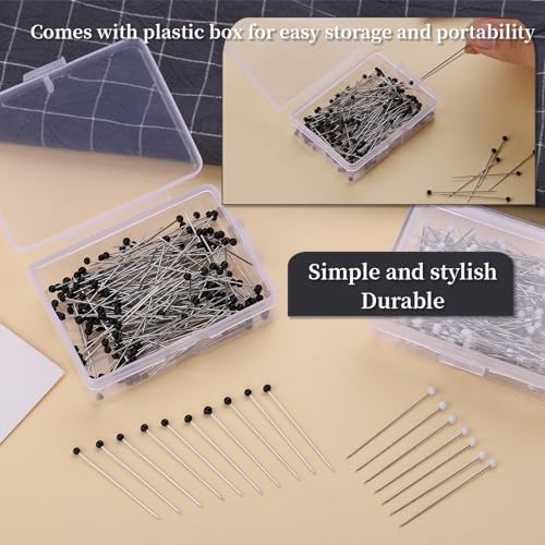 Kogyxe Sewing Pins, 400 PCS Straight Pins for Fabric, Black and White Pearlized Ball Head Quilting Pins Long 1.5inch, Sewing Pins with Plastic Box for Dressmaker, Jewelry DIY Decoration and Sewing Project - Image 5