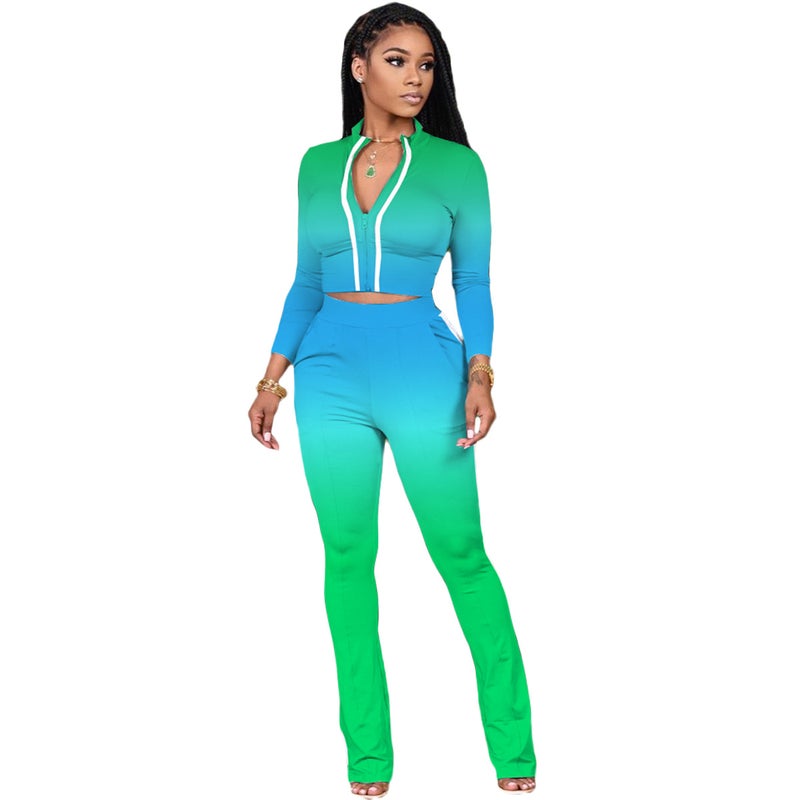 Generic X9267 Cross-border Special for Navel Zipper Sweater Tight Pants Two-piece Sports Suit Autumn and Winter Amazon Explosions Pink  - Image 5