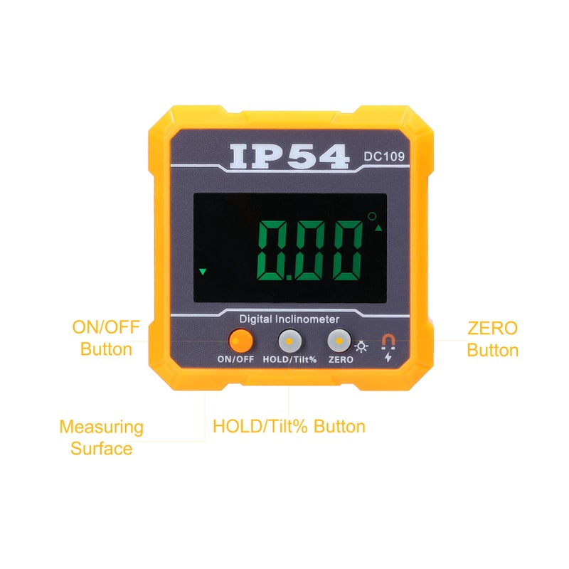 4*90° IP54 Portable High Precisions Digital Protractor Inclinometer Absolute Relative Slope Measurement Data Hold Function with Storage Bag - Image 4