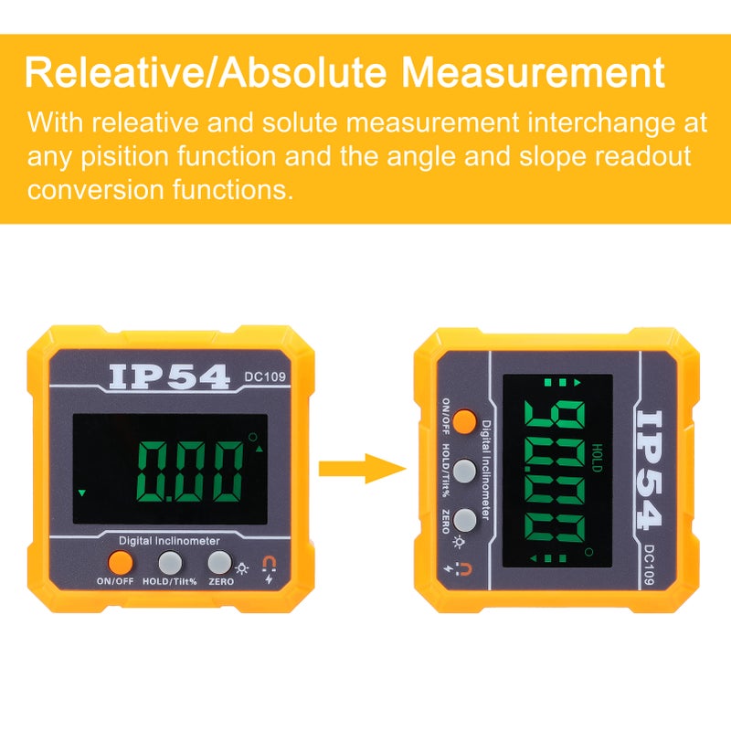 4*90° IP54 Portable High Precisions Digital Protractor Inclinometer Absolute Relative Slope Measurement Data Hold Function with Storage Bag - Image 3