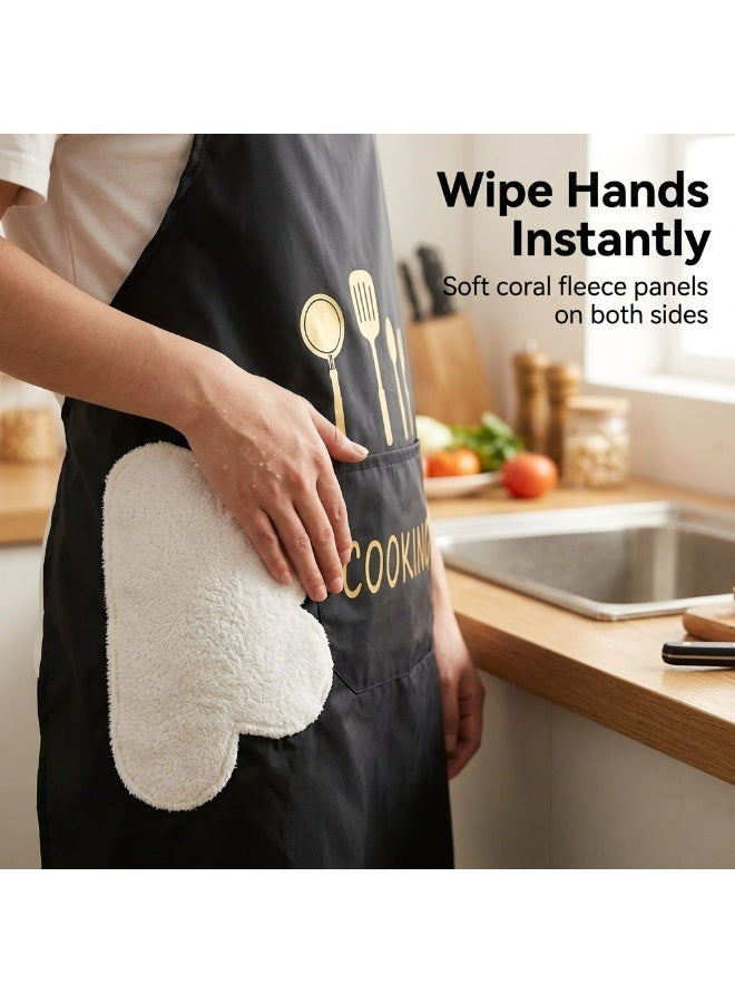 2 pcs Chef Apron,Cross Back Apron for Women and Men,PVC Waterproof Apron Large Pockets,Hand-wiping,Kitchen Cooking Baking Hairstylist Bbq Woodworking Welding Carpenter Work Bib Apron - Image 2