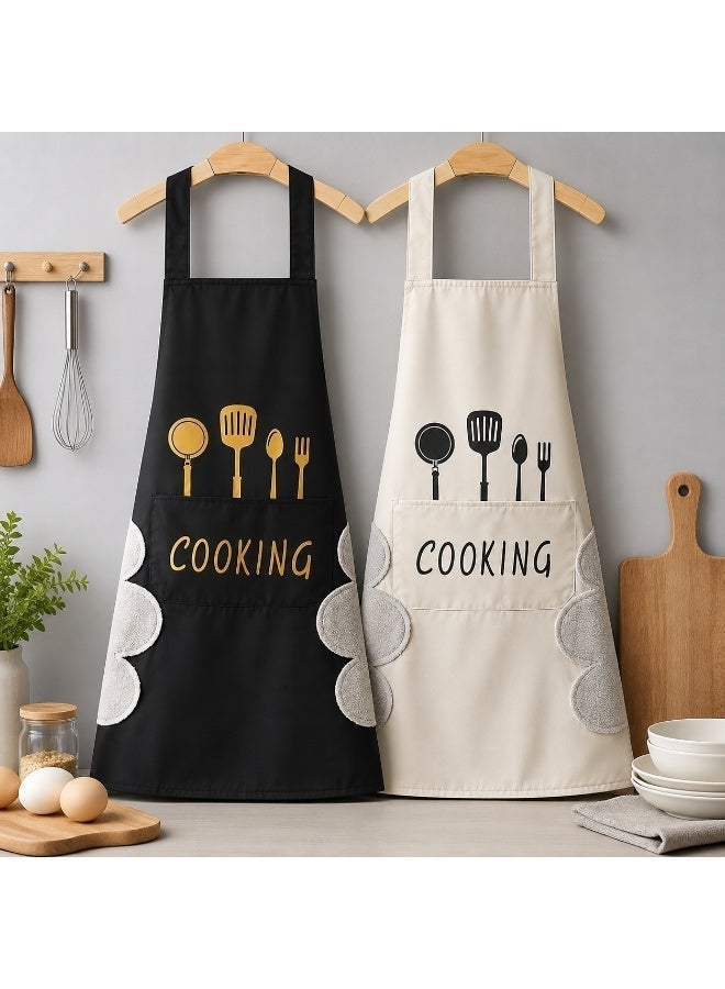 2 pcs Chef Apron,Cross Back Apron for Women and Men,PVC Waterproof Apron Large Pockets,Hand-wiping,Kitchen Cooking Baking Hairstylist Bbq Woodworking Welding Carpenter Work Bib Apron - Image 1