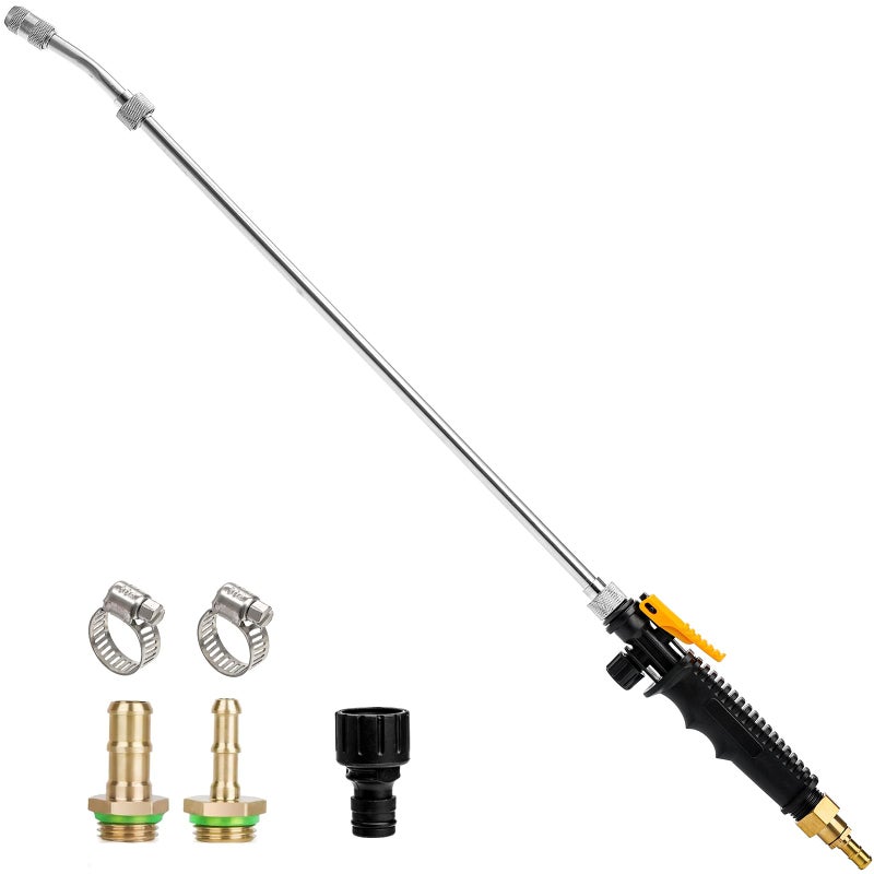 Hbaushun 28 Inch Sprayer Wand14 38 Brass Barbs Universal Hose Sprayer Wand ReplacementStainless Steel Sprayer Wand with Shut off Valve 2 Hose Clamps and 12 Hose Quick Connector - Image 2