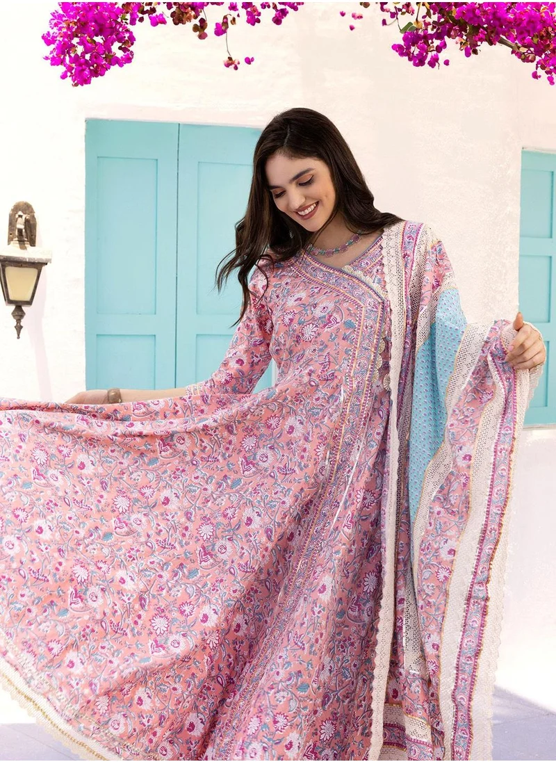 ISHIN Women's Multicoloured 100% Cotton Embellished Tunic Full Length Casual Straight Fit Kurta Set