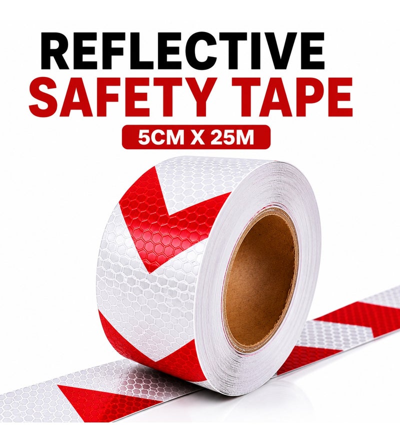 Reflective Arrow Safety Tape 5cm x 25m High Visibility Waterproof Adhesive Warning Tape Honeycomb Pattern Reflective Strip for Vehicles Trucks Trailers Road Barriers Parking Areas Gates Warehouses Safety Marking Outdoor Indoor Use Roll - Image 1