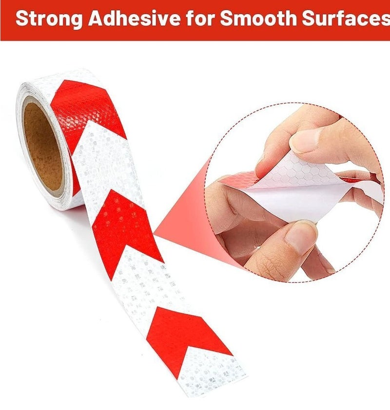 Reflective Arrow Safety Tape 5cm x 25m High Visibility Waterproof Adhesive Warning Tape Honeycomb Pattern Reflective Strip for Vehicles Trucks Trailers Road Barriers Parking Areas Gates Warehouses Safety Marking Outdoor Indoor Use Roll - Image 2