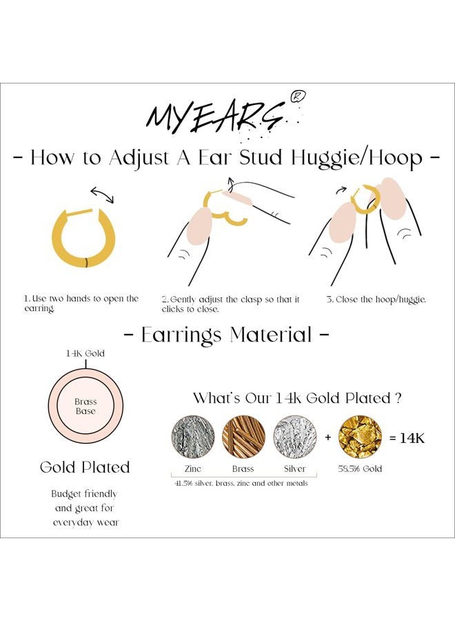 MYEARS Women Earrings Gold Huggie Hoop Ear Stud Cuff 14K Small Simple Hypoallergenic Everyday Jewelry, One Size, Brass Metal Yellow Gold, Cubic Zirconia - Image 4