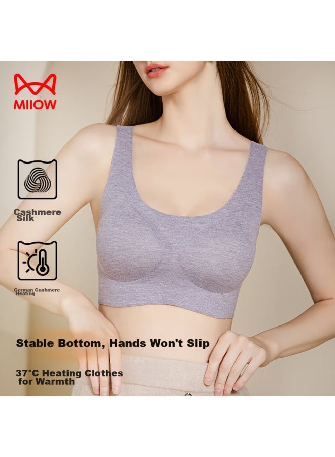 MIIOW Miiow Women's Underwear, Cashmere And Silk Bra, Warm Two-in Vest-style, Wireless, Sexy, Push-up Brassiere, Purple, Size M - Image 1