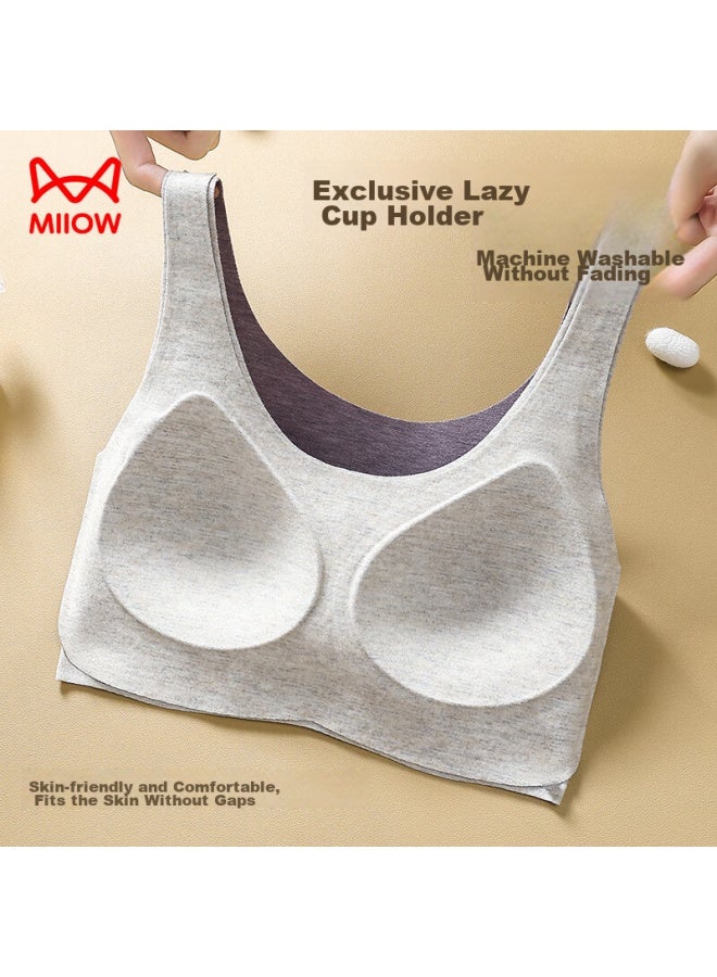 MIIOW Miiow Women's Underwear, Cashmere And Silk Bra, Warm Two-in Vest-style, Wireless, Sexy, Push-up Brassiere, Purple, Size M - Image 4