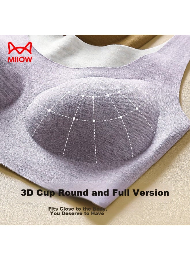 MIIOW Miiow Women's Underwear, Cashmere And Silk Bra, Warm Two-in Vest-style, Wireless, Sexy, Push-up Brassiere, Purple, Size M - Image 3