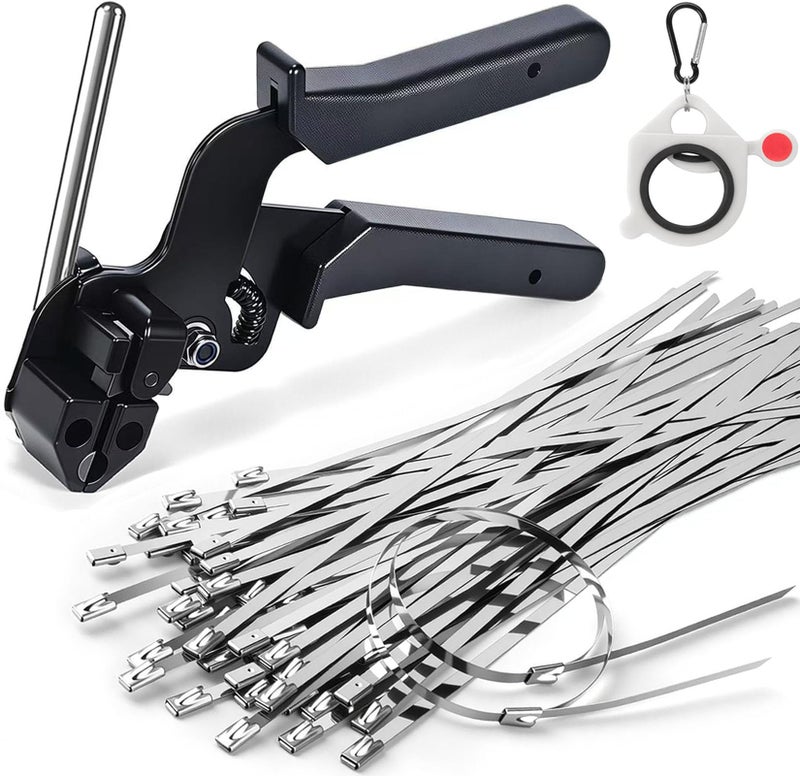 Balabulala Metal Zip Ties with Stainless Steel Cable Tie Gun, Special Tool For Fastening and Cutting Steel Zip Ties, 100pcs 11.8in Uv Resistant chain link fence Parts For Fence Exhaust Pipe Outdoor - Image 1
