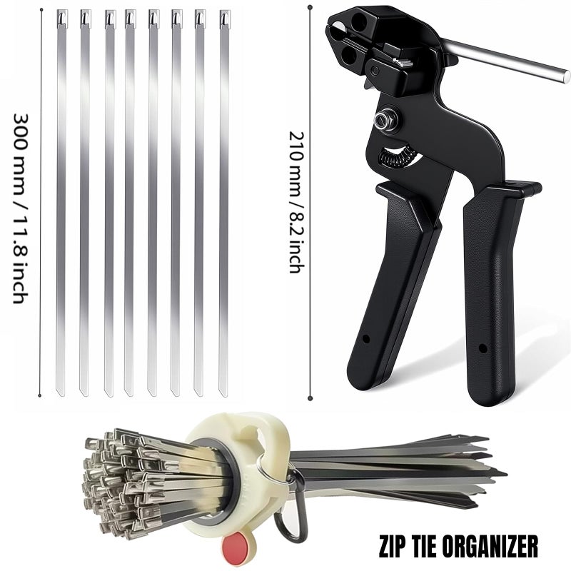 Balabulala Metal Zip Ties with Stainless Steel Cable Tie Gun, Special Tool For Fastening and Cutting Steel Zip Ties, 100pcs 11.8in Uv Resistant chain link fence Parts For Fence Exhaust Pipe Outdoor - Image 2