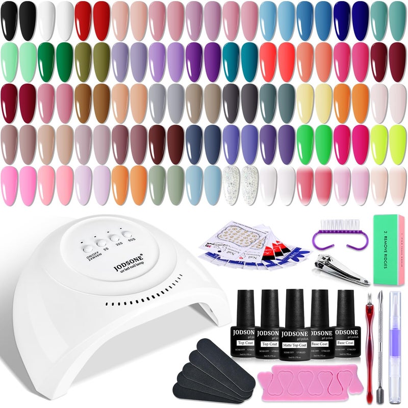 JODSONE Gel Nail Polish Kit 60 PCS with U V Light Soak off Base Top Coat 55 Shine Colors Gel Nail Kit Bright and Dark Brown Wine Red Series Manicure Set for Women and Girls - Image 2
