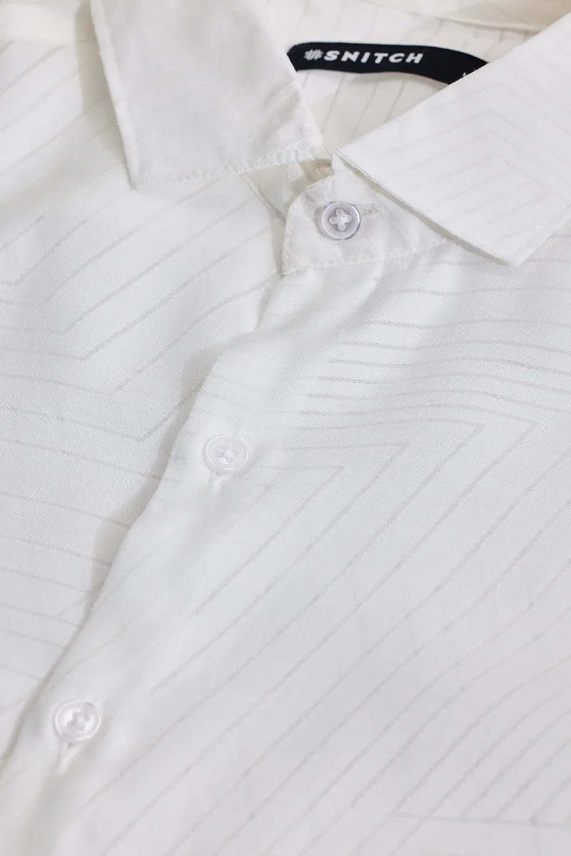 SNITCH White Geometric Slim Fit Shirt