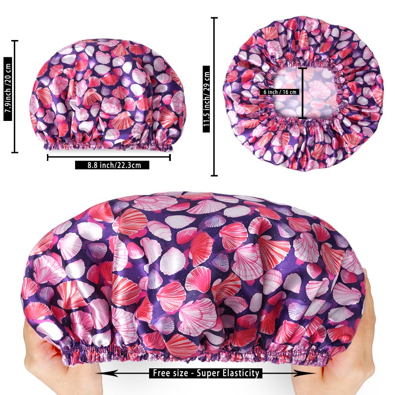 CHFONG Shower Caps for Women, 4 PCS Elastic and Reusable Bath Caps, Double Layers Shower Cap Reusable Waterproof, Bathing Shower Caps, Environmental Bath Hair Protection Cap - Shell - Image 4