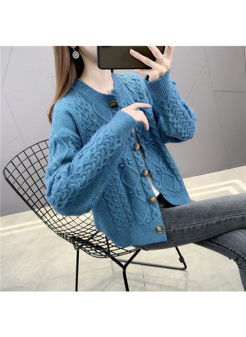 Generic - Spring Autumn Season Women Short Sleeve Knitted Open Shirt Small Personality Ladies Wool Coat Fashionable Top 1255 Blue - Image 1