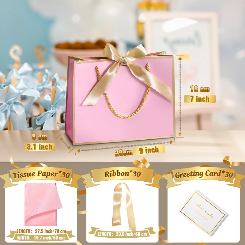 DOYIDE 30 Pcs Thank You Gift Bags with Tissue Paper, 9x7x3.1in Paper Gift Bags with Handles, Gift Wrap Bags with Bow Ribbon for Wedding Birthday Baby Shower Bridesmaid Party - Image 5
