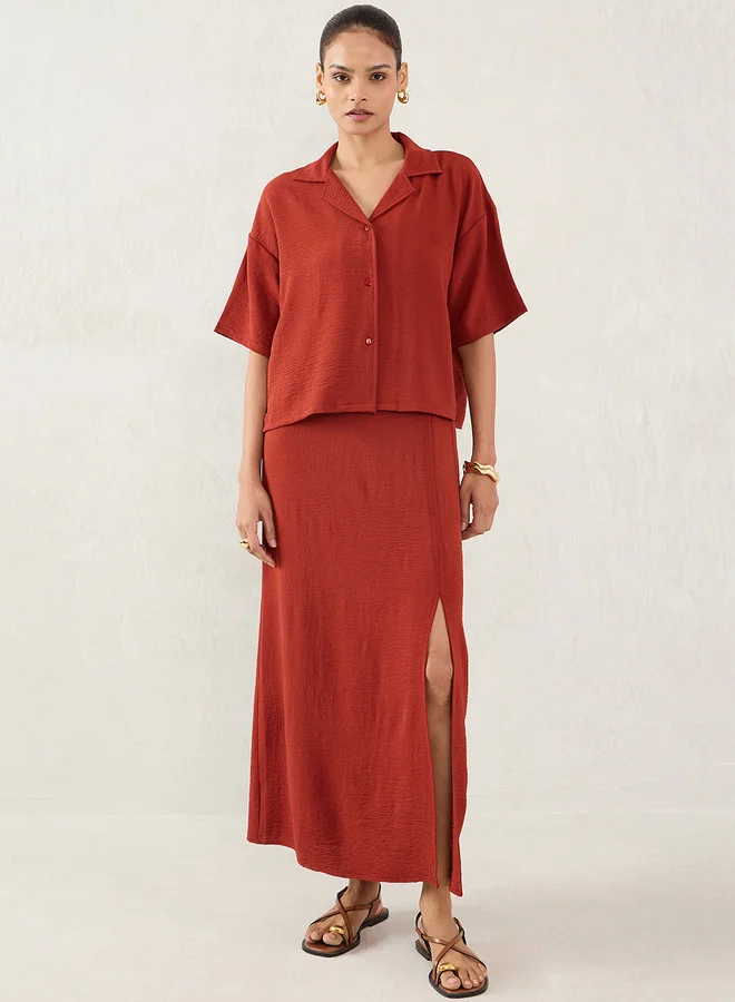 فيميلا Femmella Plain Shirt and Front Slit Skirt Co-Ords