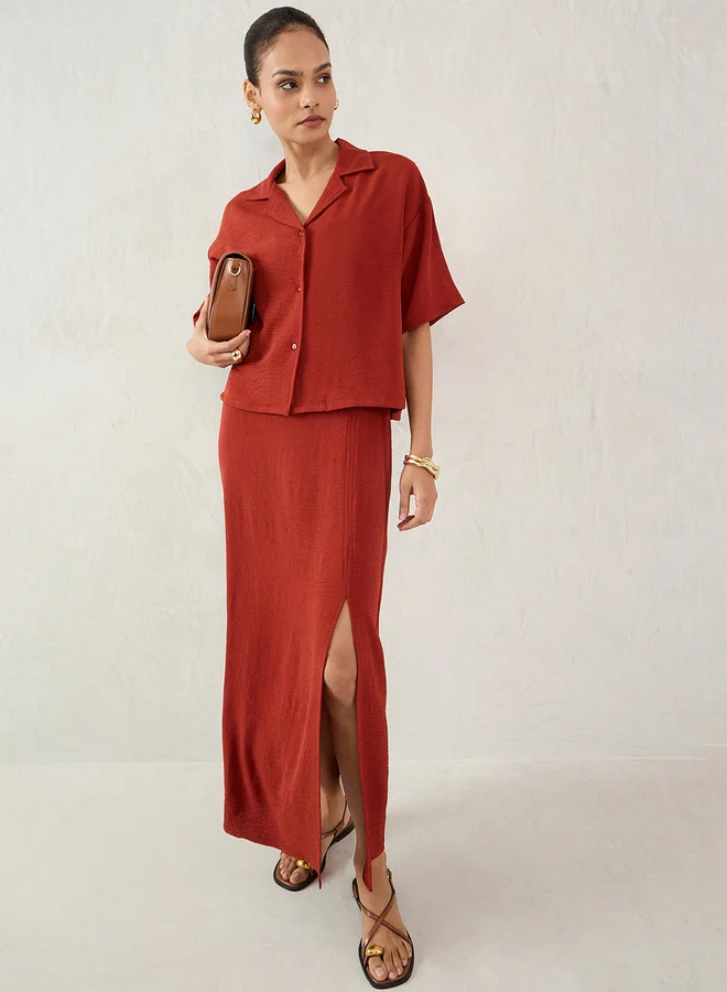 Femmella Femmella Plain Shirt and Front Slit Skirt Co-Ords