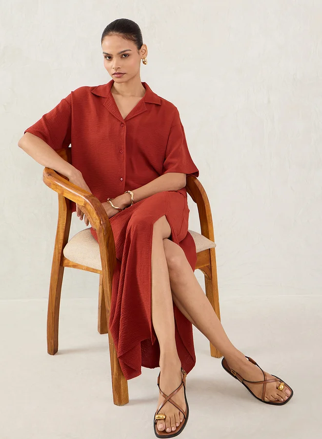 Femmella Femmella Plain Shirt and Front Slit Skirt Co-Ords