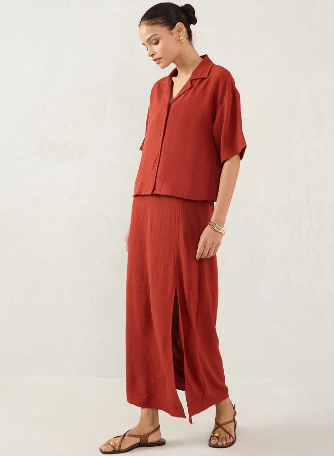 Femmella Femmella Plain Shirt and Front Slit Skirt Co-Ords