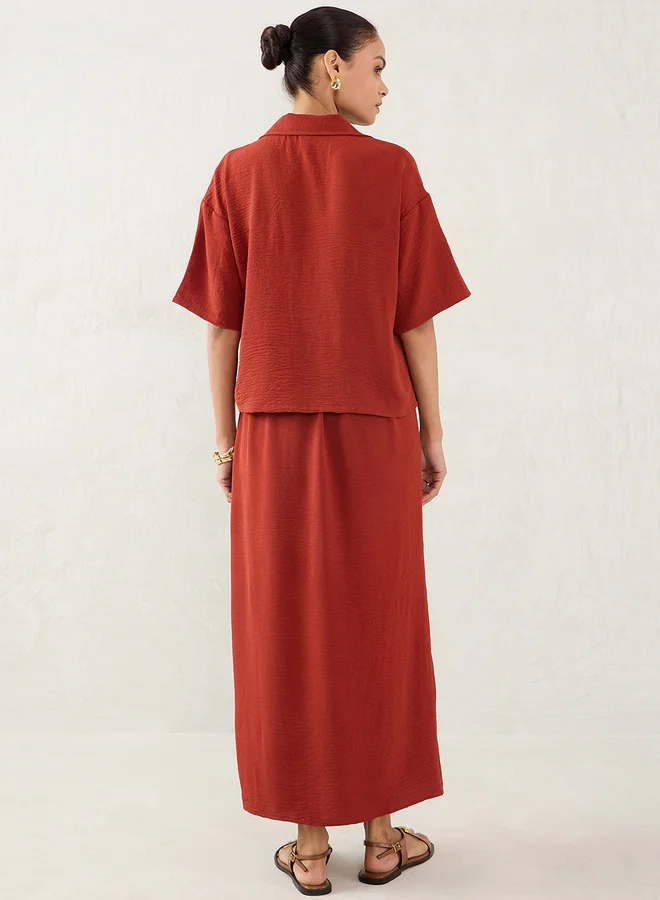 فيميلا Femmella Plain Shirt and Front Slit Skirt Co-Ords