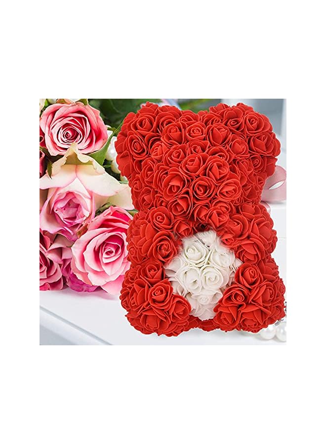 The Bros Rose Bear-10 Inches Tall Rose Flower Bear - Over 250+ Flowers on Every Rose Bear - Gift for Mothers Day, Valentines Day, Anniversary & Bridal Showers Gift Box Included (Red) - Image 4