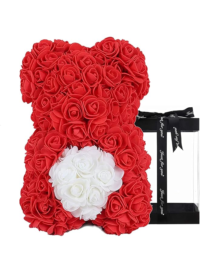 The Bros Rose Bear-10 Inches Tall Rose Flower Bear - Over 250+ Flowers on Every Rose Bear - Gift for Mothers Day, Valentines Day, Anniversary & Bridal Showers Gift Box Included (Red) - Image 1