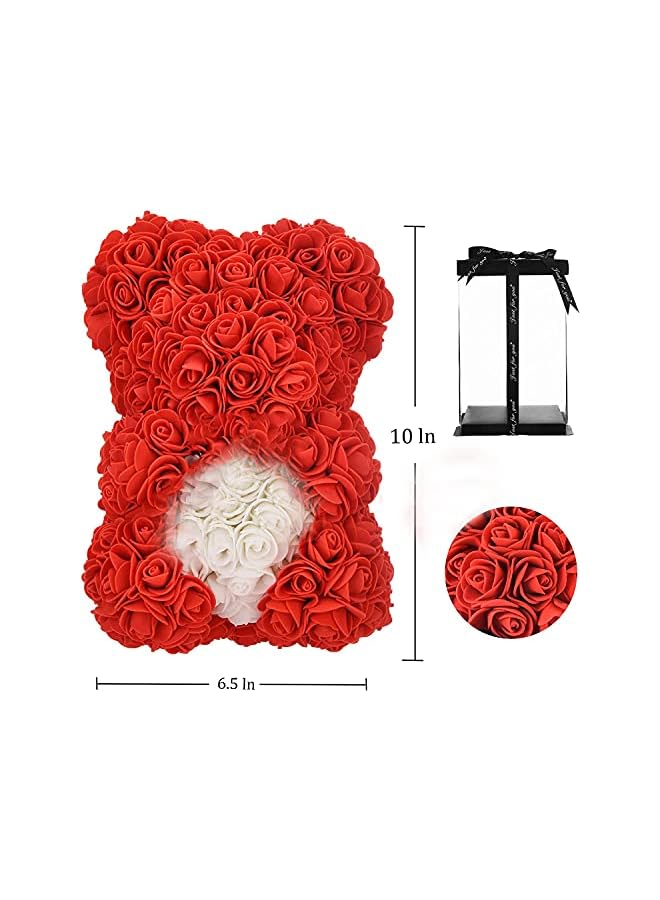 The Bros Rose Bear-10 Inches Tall Rose Flower Bear - Over 250+ Flowers on Every Rose Bear - Gift for Mothers Day, Valentines Day, Anniversary & Bridal Showers Gift Box Included (Red) - Image 3