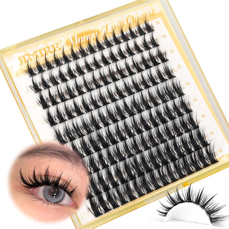JIMIRE Manga Lash Clusters Natural Look Anime Japanese Eyelash Clusters 1016MM D Curl Cluster Eyelash Extensions Cute Individual Manga Lashes for Cosplay