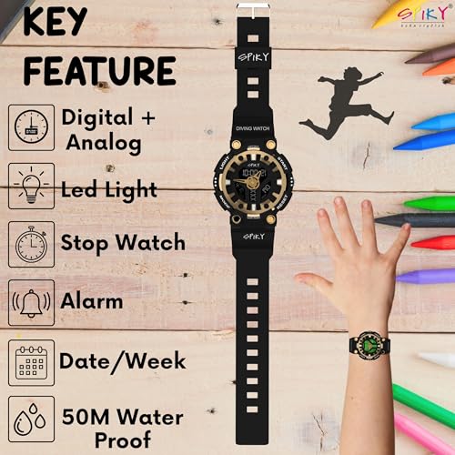 SPIKY Premium Analog-Digital Diving Sports Watch for Kids Boys and Girls | Multifunctional, Luminous & Dual Time Display, 50M Waterproof, Unbreakable TPU Strap | Best Birthday Gift for for 4 to 14 Years Kid - Image 2