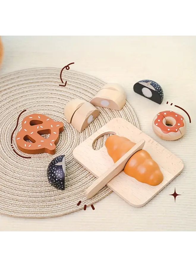 Wooden Bread Cutting Toy Kitchen Set With Magic Sticker Donut Afternoon Tea Puzzle - Image 5