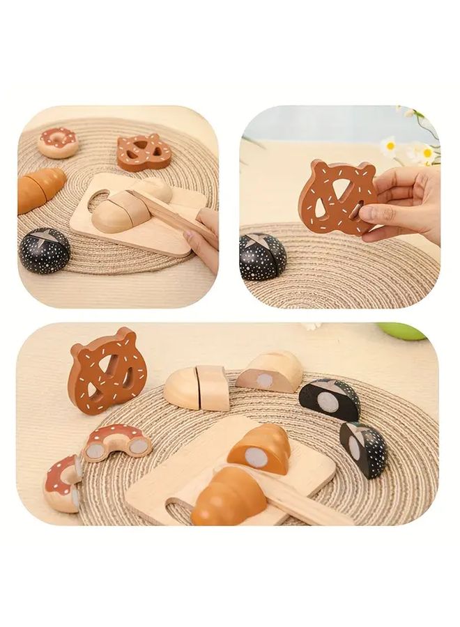 Wooden Bread Cutting Toy Kitchen Set With Magic Sticker Donut Afternoon Tea Puzzle - Image 4