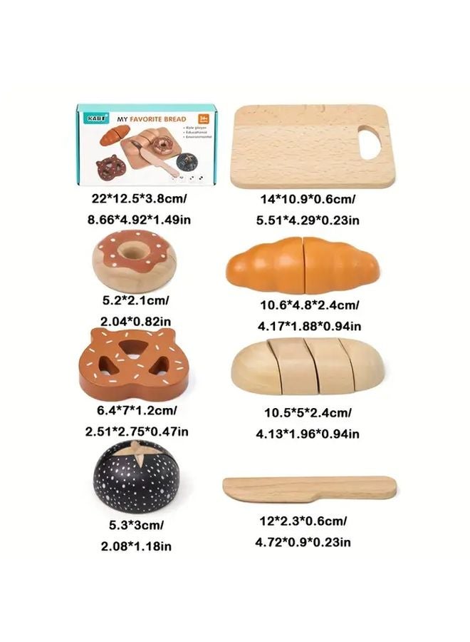 Wooden Bread Cutting Toy Kitchen Set With Magic Sticker Donut Afternoon Tea Puzzle - Image 3