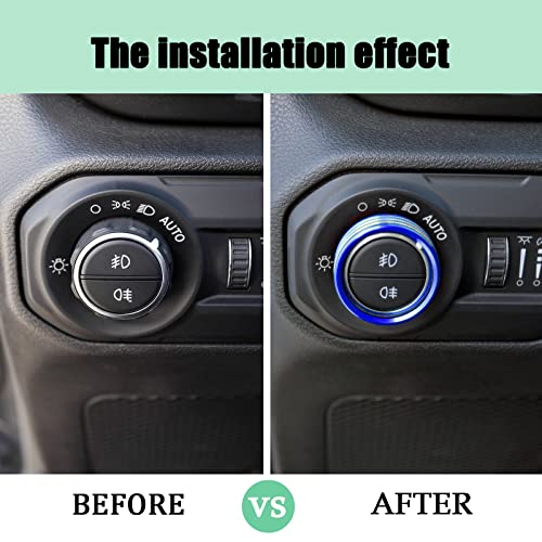 JKCOVER Knobs Ring Covers Compatible With 2018-2024 2025 Jeep Wrangler JL JLU & 2020-2024 2025 Jeep Gladiator JT, Aluminum Alloy Trim Cover for Air Conditioner Volume Radio Headlight Switch Knob(4PCS, Blue) - Image 5