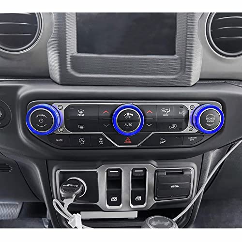JKCOVER Knobs Ring Covers Compatible With 2018-2024 2025 Jeep Wrangler JL JLU & 2020-2024 2025 Jeep Gladiator JT, Aluminum Alloy Trim Cover for Air Conditioner Volume Radio Headlight Switch Knob(4PCS, Blue) - Image 3